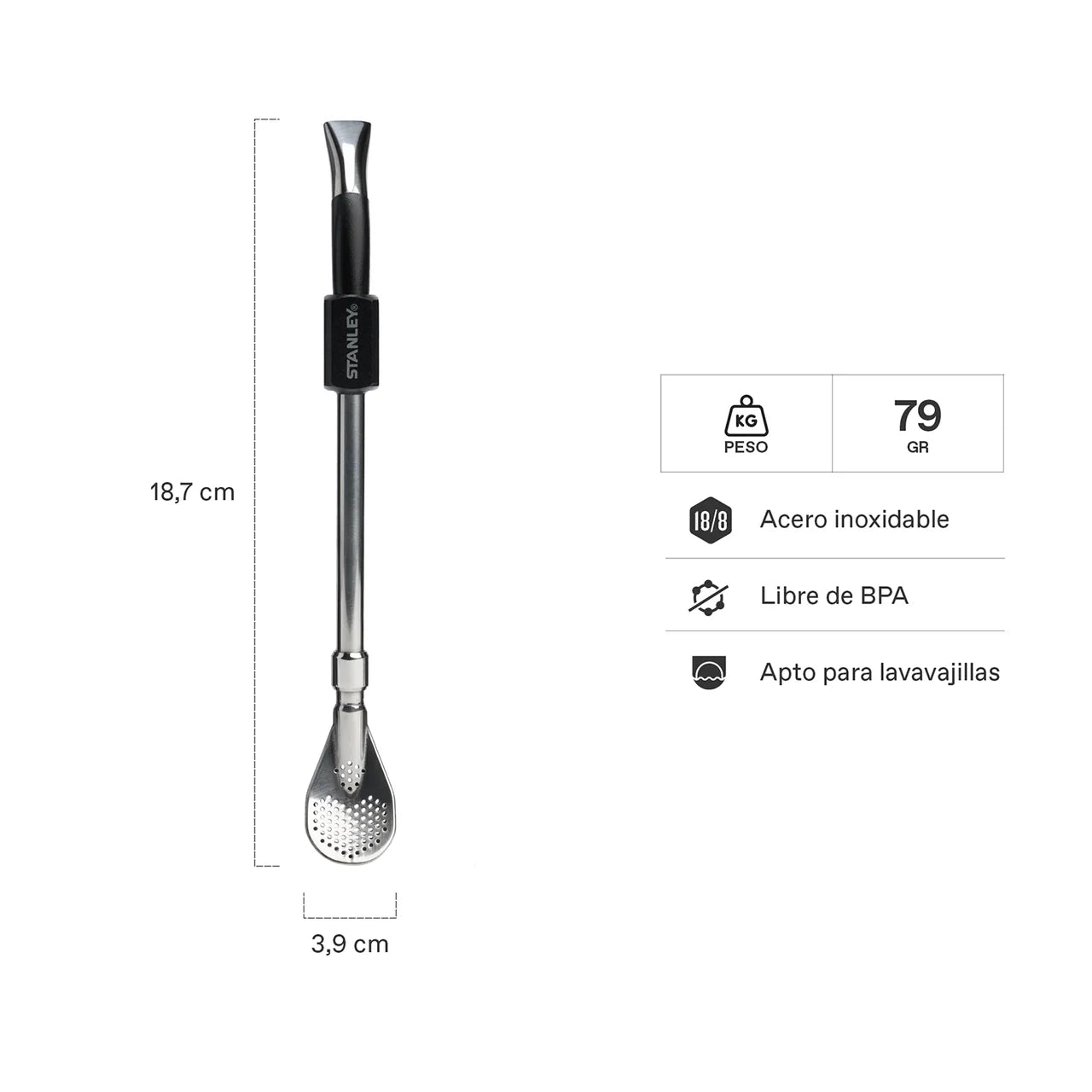 BOMBILLA PARA MATE DE CUCHARA NEGRO STANLEY