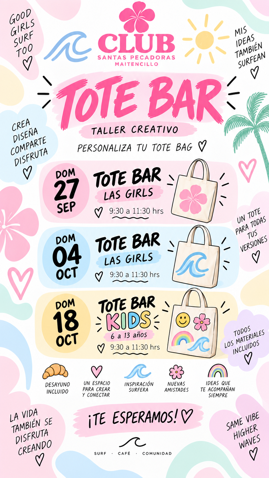 🌸 ¡NUEVAS FECHAS TOTE BAR! 🌊💕