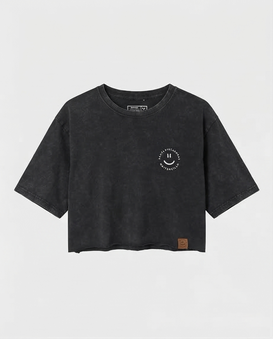 Polera Crop Santas Pecadoras Acid Smile Maitencillo BLACK