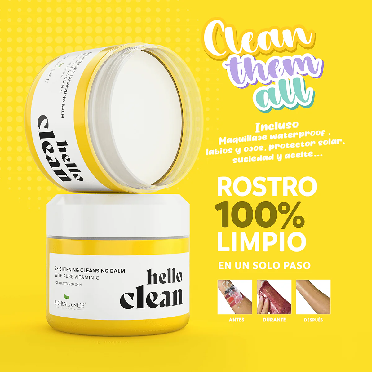 Hello Clean, Bálsamo Limpiador y Removedor de Maquillaje Iluminador con Vitamina C, Bioherapy