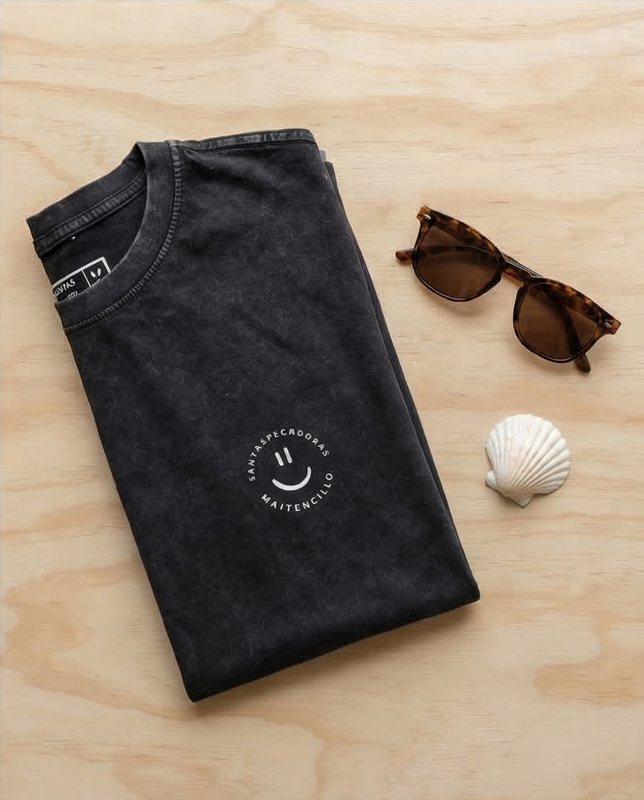 Polera Crop Santas Pecadoras Acid Smile Maitencillo BLACK