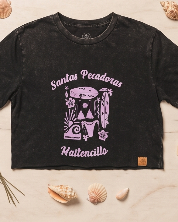 POLERA CROP SP ACID NEGRO - LOGO FRONTAL
