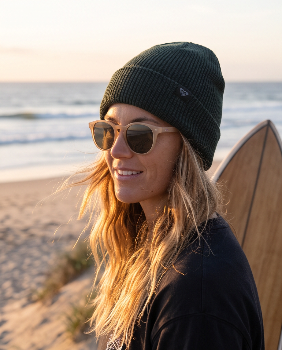 Daily Rib Heart Beanie Roxy gris petroleo