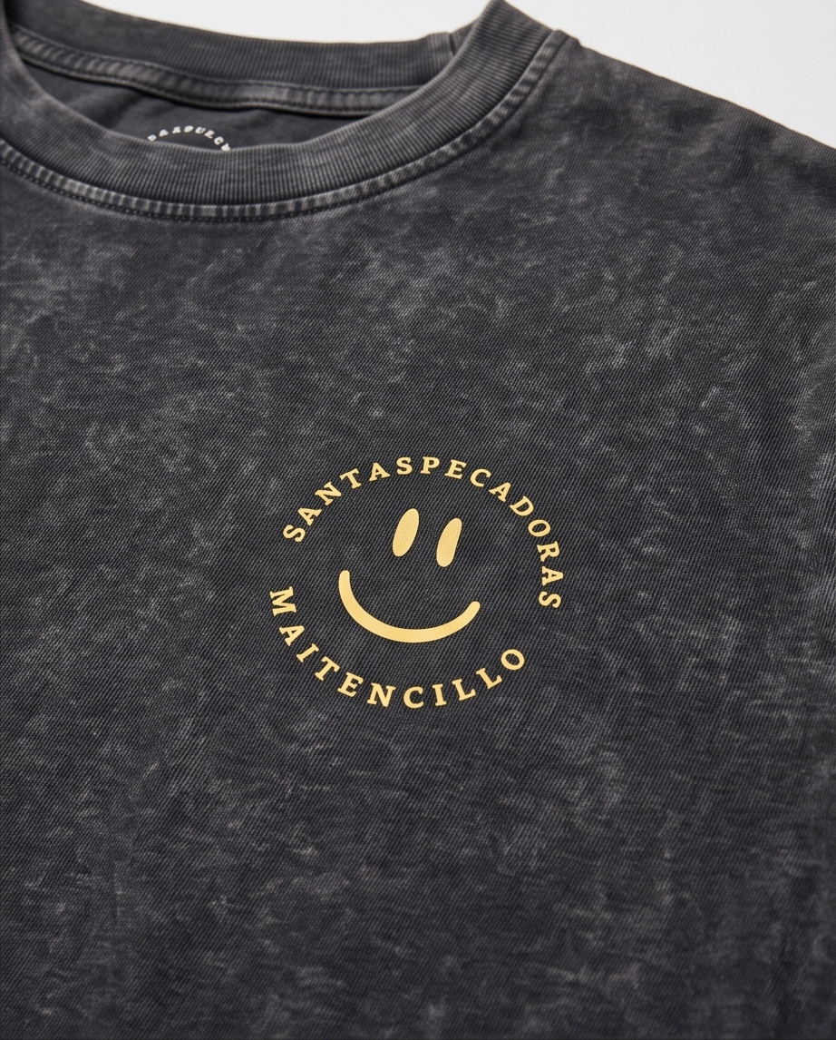POLERA CROP SP ACID NEGRO - SMILE CIRCULAR AMARILLO