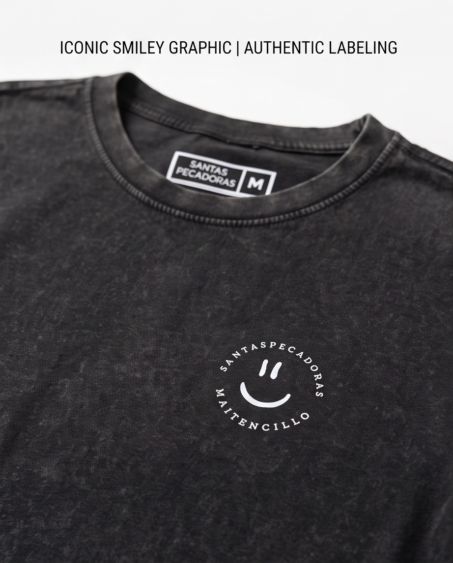 POLERA CROP SP ACID NEGRO - SMILE CIRCULAR BLANCO