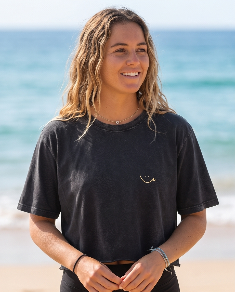 POLERA CROP SP ACID NEGRO - SMILE AMARILLO