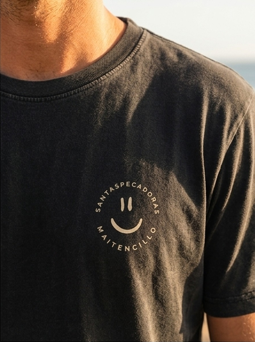 POLERA SP ACID NEGRO - SMILE CIRCULAR AMARILLO