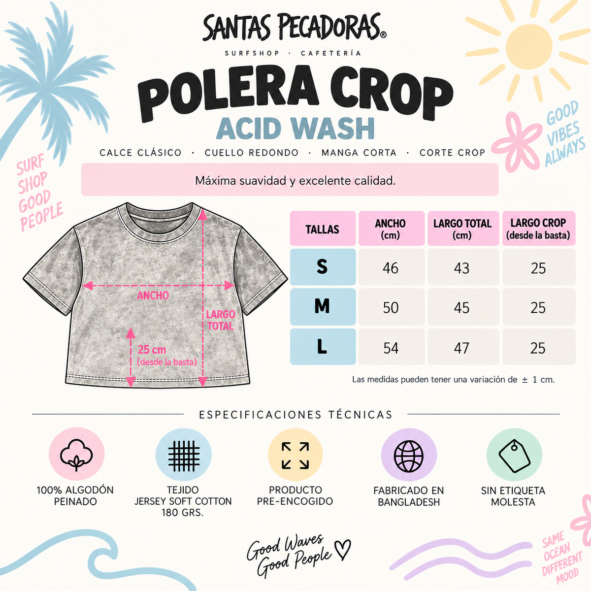 POLERA CROP SP ACID GRIS - CAJETILLA TABLAS