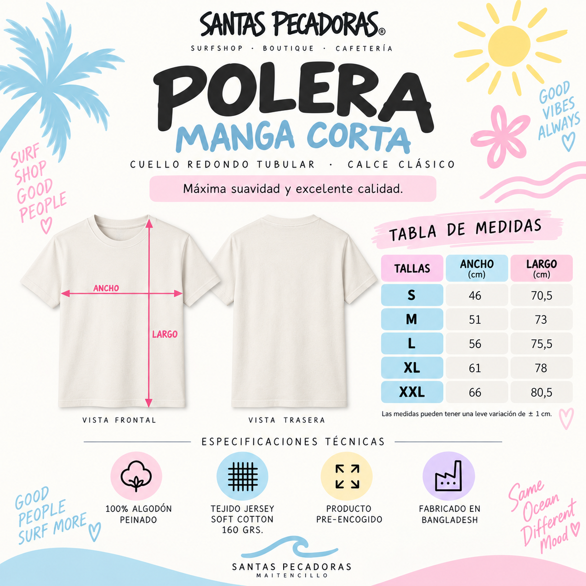 POLERA SP CELESTE - SMILE NEGRO