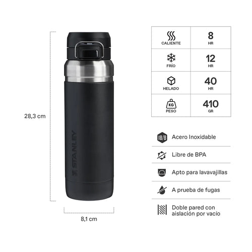 Botella Termica Quick Flip Stanley Black 2.0 | 709 Ml