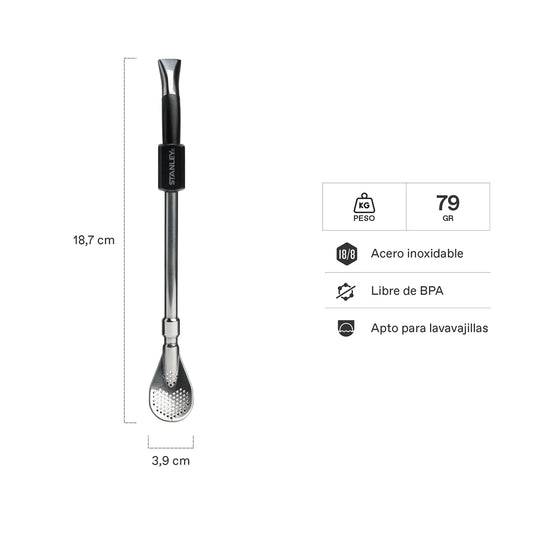BOMBILLA PARA MATE DE CUCHARA NEGRO STANLEY
